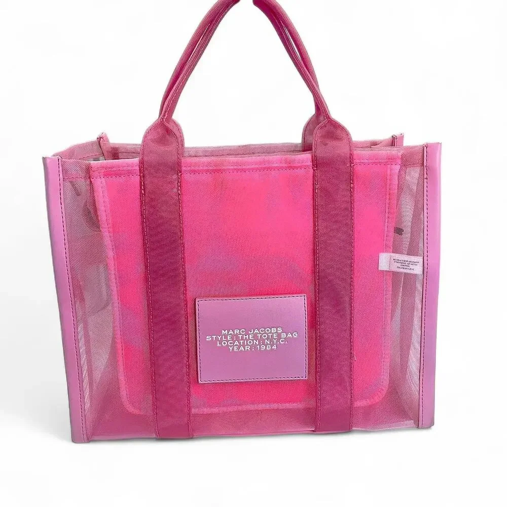 Marc Jacobs Bubblegum Pink Mesh Leather Medium The Tote Bag 2way Kawaii Beach - Picture 4 of 6